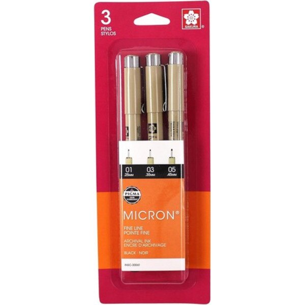 Black Micron Pens 3 Pack (01,03,05)